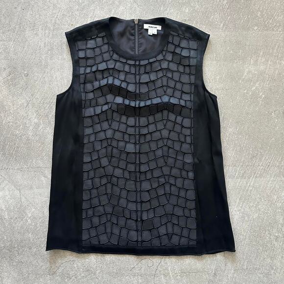 Helmut Lang Fractal Technique Tank Top Black Poly & Leather Top - Picture 1 of 4